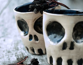 Handmade Ceramic Skull Mug, Gothic Halloween Decor