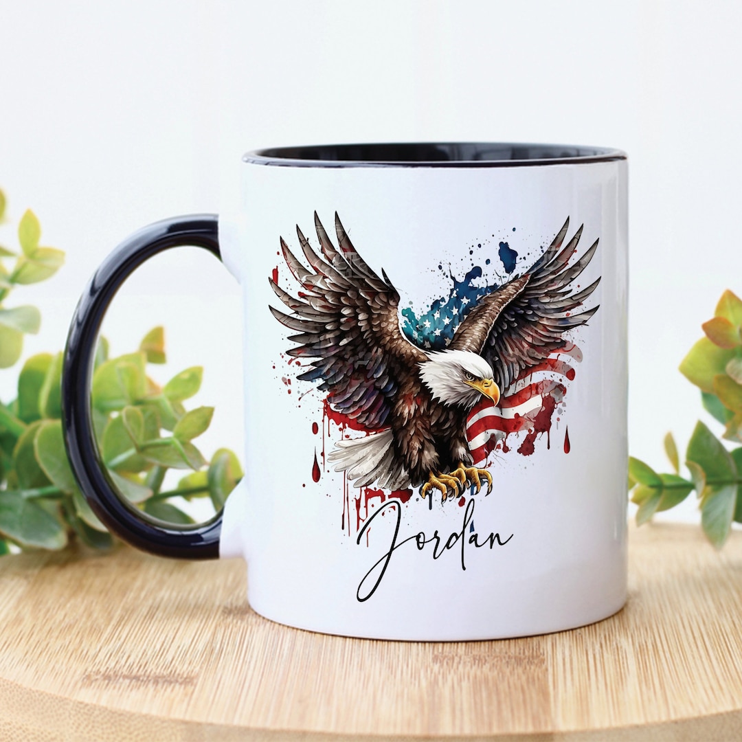 PERSONALIZED Patriotic Bald Eagle Mug American Flag Mug Patriotic Cup ...