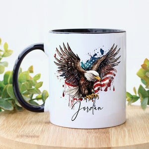 PERSONALIZED Patriotic Bald Eagle Mug | American Flag Mug | Patriotic Cup | Ceramic Mug | Coffee Cup | Gift for Veteran | Proud American