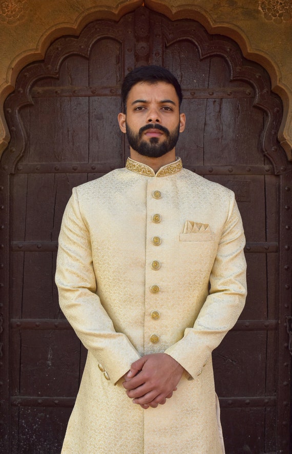 Handmade off White Sherwani for Men With Dupatta Jodhpuri Achkan