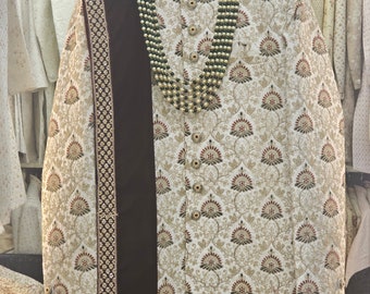 Handmade Off White Sherwani for Men Jodhpuri Achkan Bandhgala Kurta Churidar outfit | Perfect Groom and Family Wedding Wear