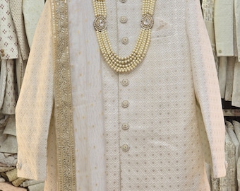 Handmade Off White Ivory Sherwani for Men Find Your Perfect Fit: Tailored Sherwanis Delivered to Your Door