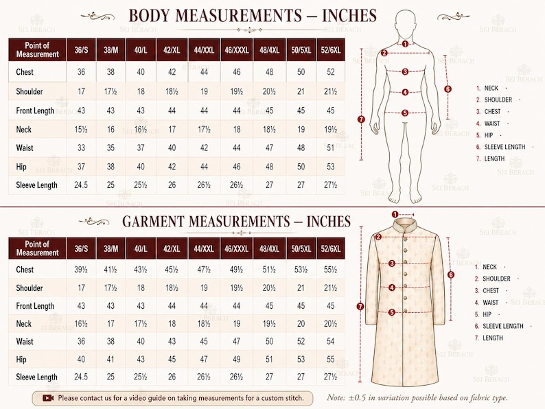 Puede incluir: Tabla de medidas en pulgadas para un abrigo formal, que detalla las tallas del cuerpo y de la prenda. Incluye medidas de pecho, hombros, largo delantero, cuello, cintura, cadera y largo de manga. Con diagramas de una persona y un abrigo.