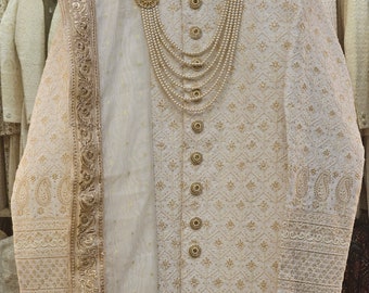 Handmade Off White Sherwani Outfit | Indian Groom Wedding Wear