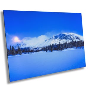 Snowcapped Mountain Full Moon  at Blue Hour Landscape Winter Print/Canvas/Acrylic/Metal