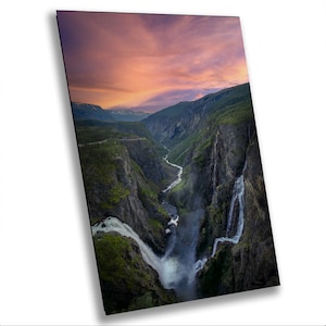 Mountain Print Waterfall at Sunset Canvas, Beautiful Fine Art Photography, Home & Office Decor, Tranquil Nature Wall Art