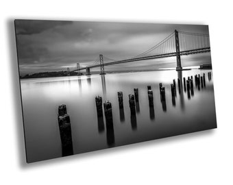 Fotografía en blanco y negro del puente de la bahía de San Francisco, decoración de pared para el hogar o la oficina