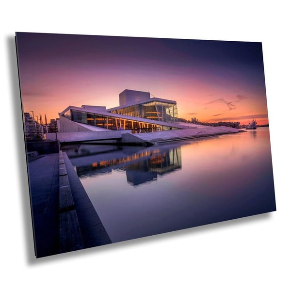 Foto dell'alba del Teatro dell'Opera di Oslo, stampe fotografiche dell'Opera di Oslo, decorazioni per la casa del paesaggio urbano di Oslo, bellissime decorazioni murali per l'alba, decorazioni murali per ufficio