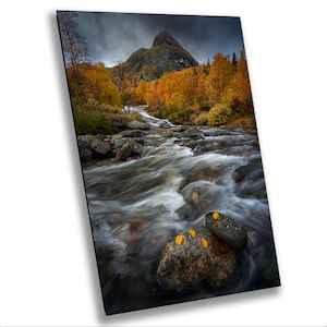 Wunderschöner Fluss im Herbst Berg Fotografie Druck / Leinwand / Acryl / Metall