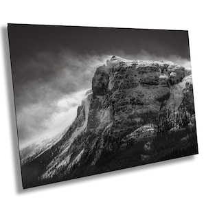 Snow Capped Mountain Photography: Black and White Landscape during Wind Storm, Canvas Print, Decor for Home or Office