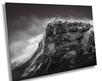 Snow Capped Mountain Photography: Black and White Landscape Canvas Print