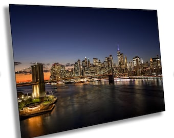 Manhattan Bridge bei Nacht, New York Skyline Foto, NYC Wanddekor