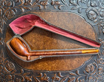 A. Lancel Cutty FART Pipe c. 1890 Amber Stem with Case Victorian Antique Briar Paris France