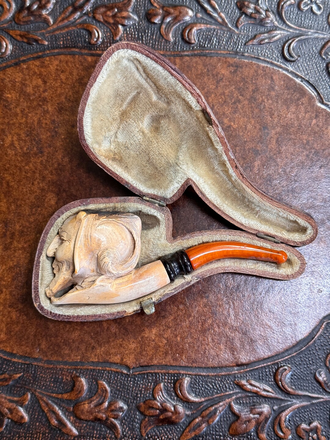 Victorian Meerschaum Pipe Mephistopheles Devil With Amber Stem and Case ...