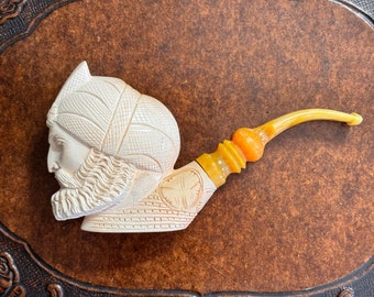 Meerschaum Pipe Block Figural Head Sultan Turkey