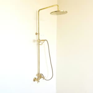 Unlacquered Brass Rainfall Shower System, Solid Brass Exposed shower Head with Handheld,