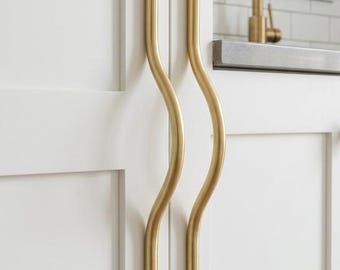 Handcrafted Solid Brass Arch Cabinet Pull, Modern Curved Hardware (Unlacquered)