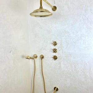 Unlacquered Brass Shower Set - ShowerHead, HandHeld Shower and Tub Faucet