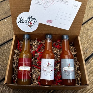 Muestra de salsa picante gourmet – Caja de regalo de 3 sabores: Dulce, Habanero, Original
