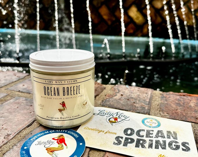 Featured listing image: Clean-Burning Ocean Breeze, Tallow & Beeswax Candle | Hand-Poured