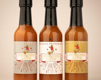 Hot Sauce Gift Set 3 Pack | Original, Habanero & Sweet Heat | Small Batch Craft Hot Sauce Made in Our Restaurant Kitchen | Gift for Him