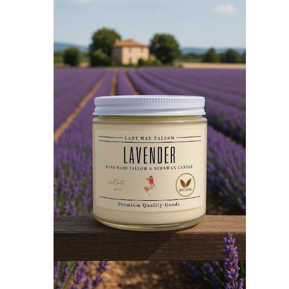 Clean-Burning Lavender, Tallow & Beeswax Candle  | All-Natural, Non-Toxic | Hand-Poured