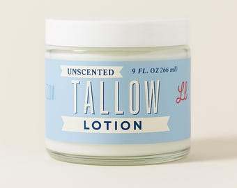 Unscented Tallow Lotion | Pure One-Ingredient Grass-Fed Beef Tallow Cream for Face & Body | Fragrance-Free Natural Moisturizer