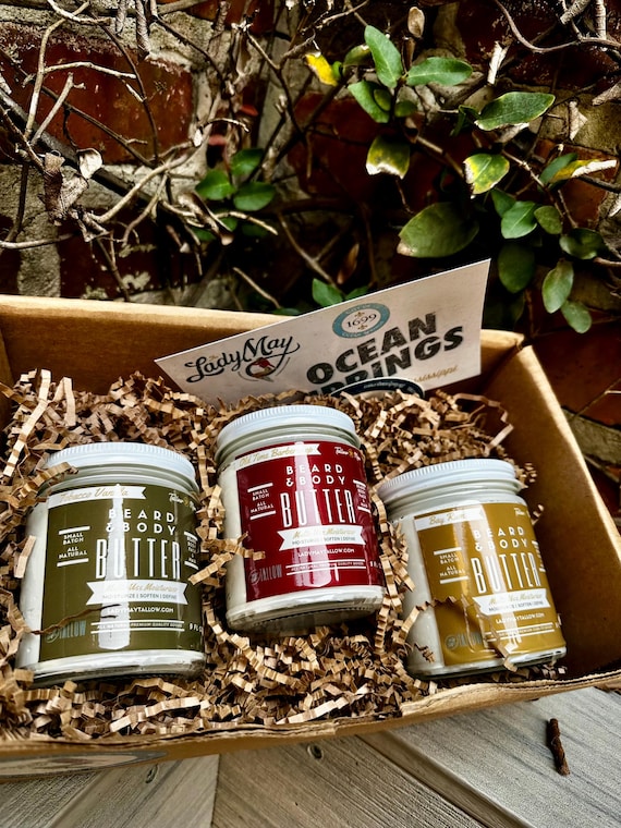 Men’s Beard Grooming Trio | Tallow Beard Butter Set | Natural Skincare Gift Box for Him
