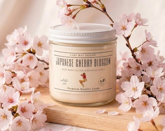 Japanese Cherry Blossom Tallow Candle 16 oz | Beef Tallow & Beeswax Candle | Non Toxic Clean Burning Floral Candle | Hand Poured USA