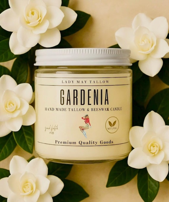 Clean-Burning Gardenia, Tallow & Beeswax Candle | All-Natural, Non-Toxic | Hand-Poured