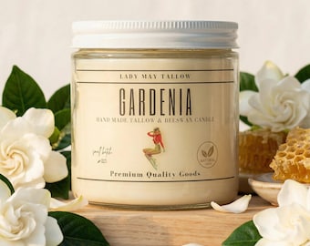 Gardenia Tallow Candle 16 oz | Beef Tallow & Beeswax Candle | Non Toxic Clean Burning Floral Candle | Hand Poured Grass Fed Tallow