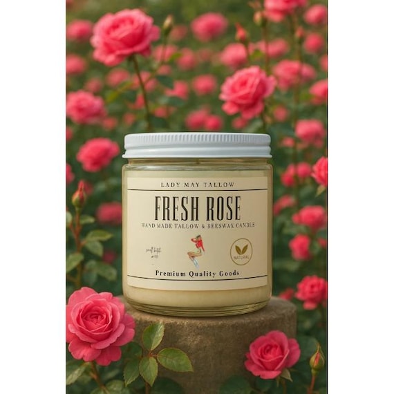 Clean-Burning Fresh Rose, Tallow & Beeswax Candle | All-Natural, Non-Toxic | Hand-Poured