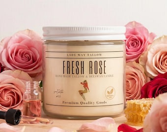 Rose Tallow Candle 16 oz | Beef Tallow & Beeswax Candle | Non Toxic Clean Burning Floral Candle | Hand Poured Grass Fed Tallow