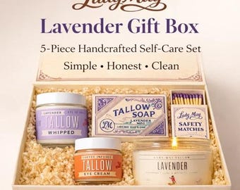 Lavender Tallow Gift Set | Whipped Beef Tallow Balm, Tallow Candle, Tallow Soap & Eye Cream | Natural Skincare Gift Box for Her