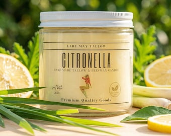 Citronella Tallow Candle 16 oz | Beef Tallow & Beeswax Candle | Non Toxic Clean Burning Outdoor Patio Candle | Hand Poured in USA