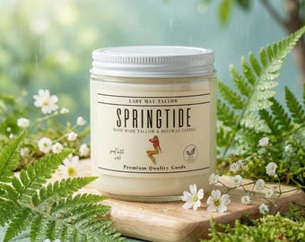 Springtide Tallow Candle 16 oz | Beef Tallow & Beeswax Candle | Non Toxic Clean Burning Fresh Green Scent | Hand Poured Grass Fed Tallow