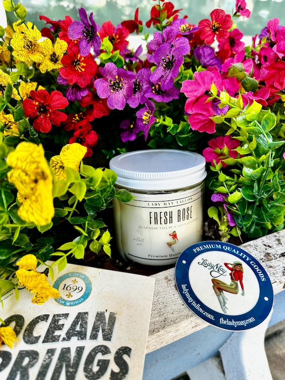 Clean-Burning Fresh Rose, Tallow & Beeswax Candle | Hand-Poured