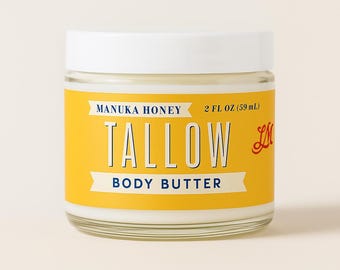 Manuka Honey and Rosehip Tallow Body Butter | Grass-Fed Beef Tallow Cream for Face & Body | Whipped Natural Moisturizer 9 oz