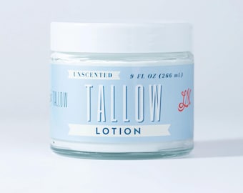 Unscented Tallow Lotion - Pure, Preservative-Free One Ingredient Moisturizer by Lady May Tallow