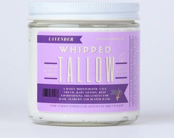 Lavender Whipped Tallow, 16oz, All Natural Grass Fed Beef Tallow Moisturizer