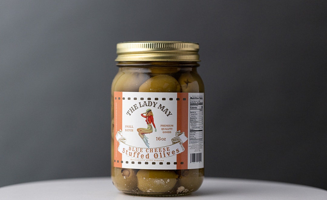 Blue Cheese Stuffed Olives 16oz, Small Batch, Premium Quality Goods by