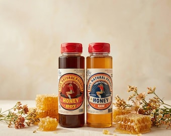 Raw Honey & Hot Honey Duo | Two 12 oz Squeeze Bottles from Our Own Bee Farm | Small Batch Mississippi Honey Gift Set for Foodies