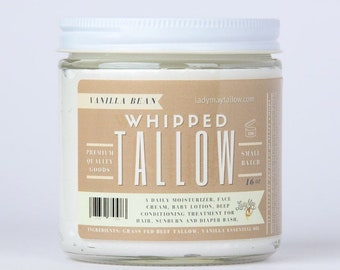 16oz Vanilla Whipped Tallow, Grass fed Beef Tallow Moisturizer