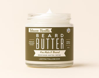Tobacco Vanilla Beard Butter & Balm for Men | Grass-Fed Beef Tallow Beard Conditioner and Body Butter | 9 oz Men's Grooming Gift