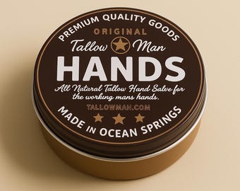 Tallow Man Hand Salve | Grass-Fed Beef Tallow Balm for Hard-Working Hands | Thick Barrier Hand Cream for Men | Handmade 5 oz