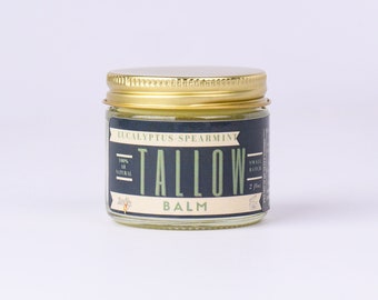 2oz All Natural Tallow Balm, Eucalyptus Spearmint Grass Fed Tallow