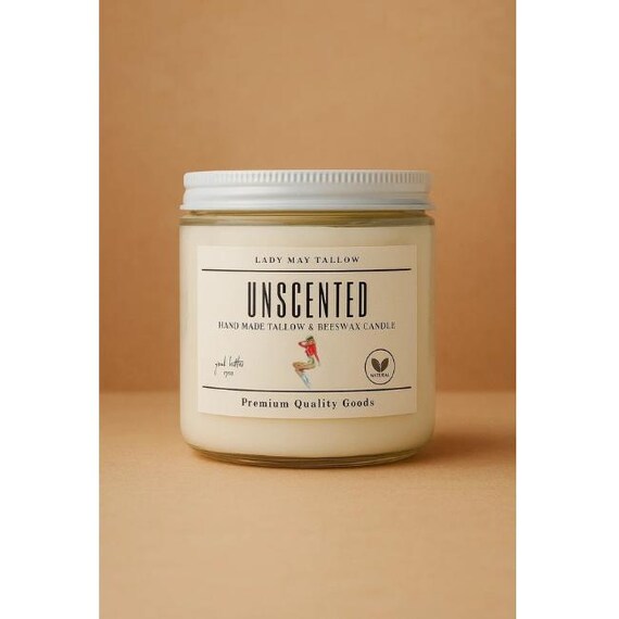 Clean-Burning Unscented, Tallow & Beeswax Candle | All-Natural, Non-Toxic | Hand-Poured