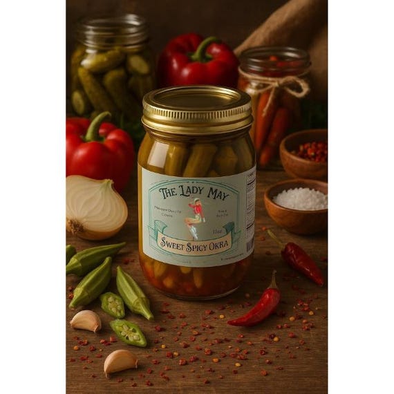 Southern Sweet & Spicy Pickled Okra | Large 24oz Jar | Small Batch, All Natural