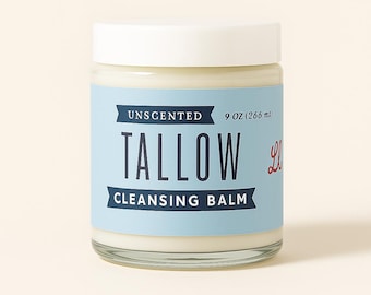 Unscented Tallow Cleansing Balm | Grass-Fed Beef Tallow and Castor Oil Oil Cleanser | Fragrance-Free Makeup Remover Balm for Face 9 oz
