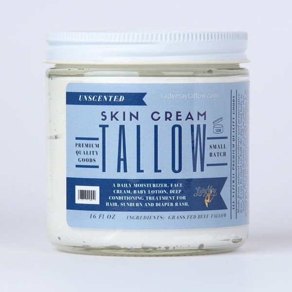 16oz All Natural Tallow Lotion, One Ingredient Skin Cream